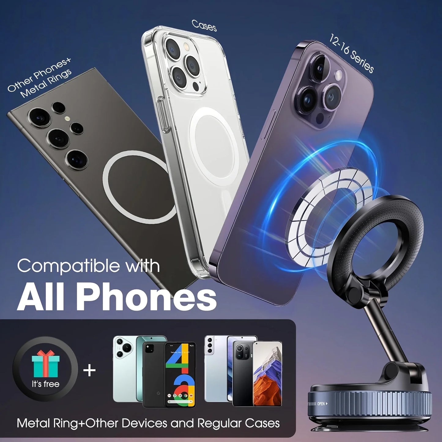Magnetic Suction Cup Phone Mount for Magsafe 360°