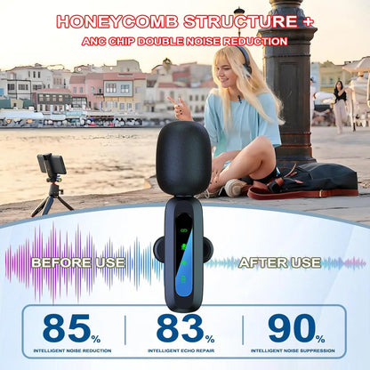 Wireless Lavalier Microphone for iPhone Android PC Live Interview Audio Recording