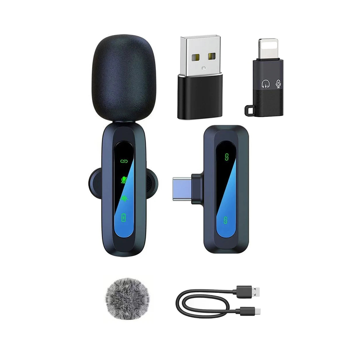 Wireless Lavalier Microphone for iPhone Android PC Live Interview Audio Recording
