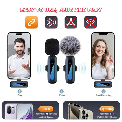 Wireless Lavalier Microphone for iPhone Android PC Live Interview Audio Recording