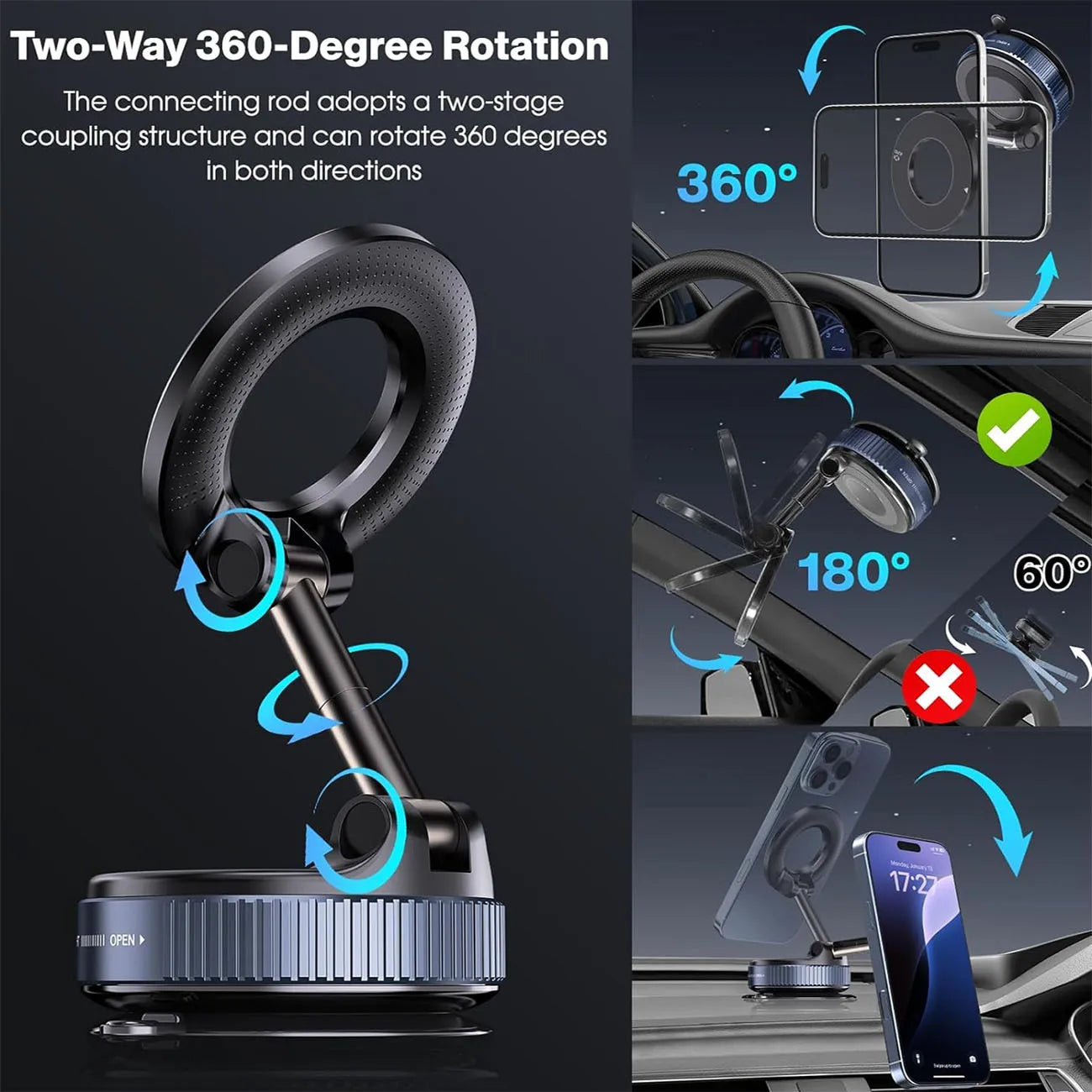 Magnetic Suction Cup Phone Mount for Magsafe 360°