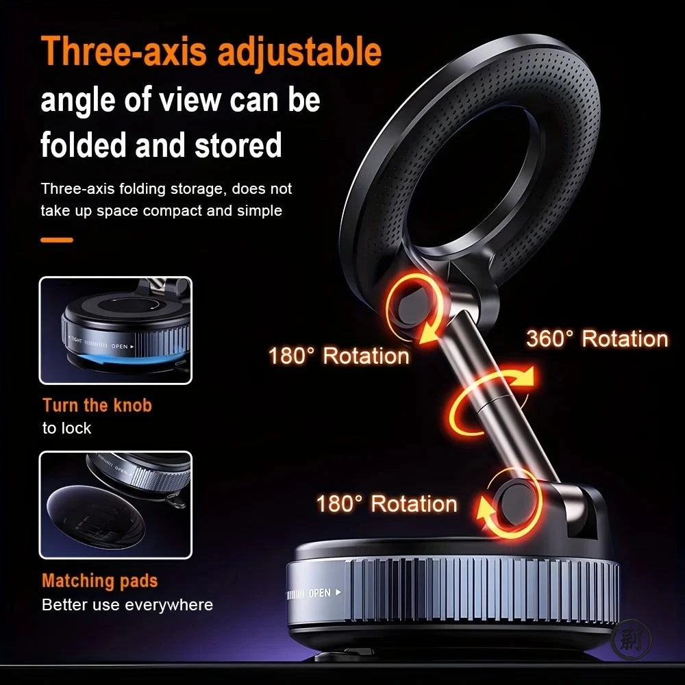 Strong Magnetic Car Phone Holder Foldable Design 360° Adjustable Vacuum Mount