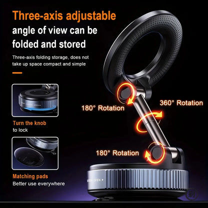 Strong Magnetic Car Phone Holder Foldable Design 360° Adjustable Vacuum Mount