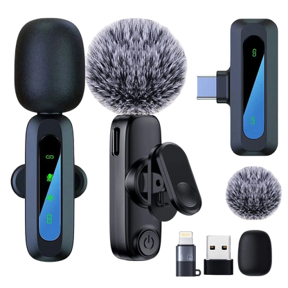 Wireless Lavalier Microphone for iPhone Android PC Live Interview Audio Recording