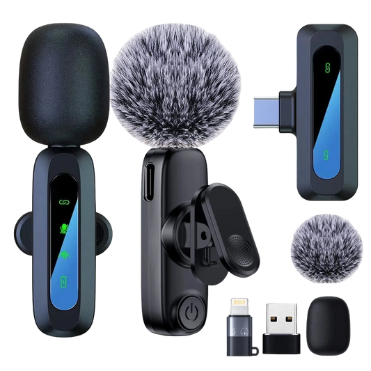 Wireless Lavalier Microphone for iPhone Android PC Live Interview Audio Recording