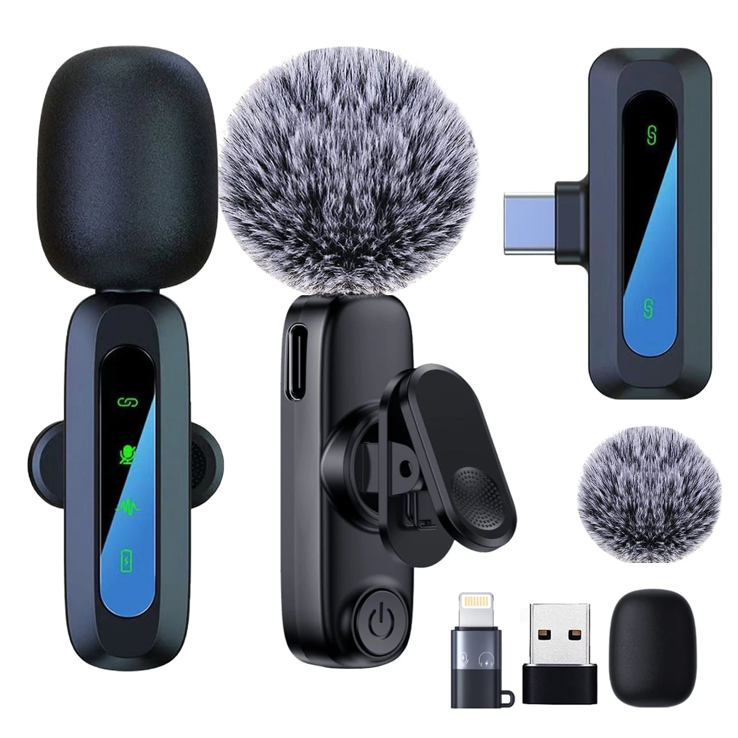 Wireless Lavalier Microphone for iPhone Android PC Live Interview Audio Recording