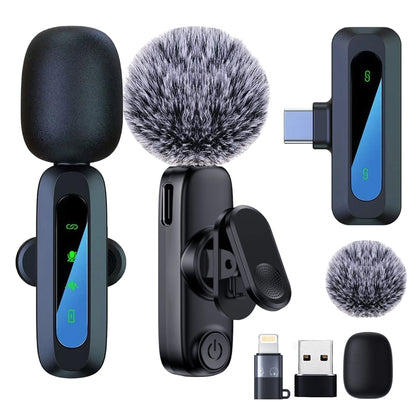 Wireless Lavalier Microphone for iPhone Android PC Live Interview Audio Recording