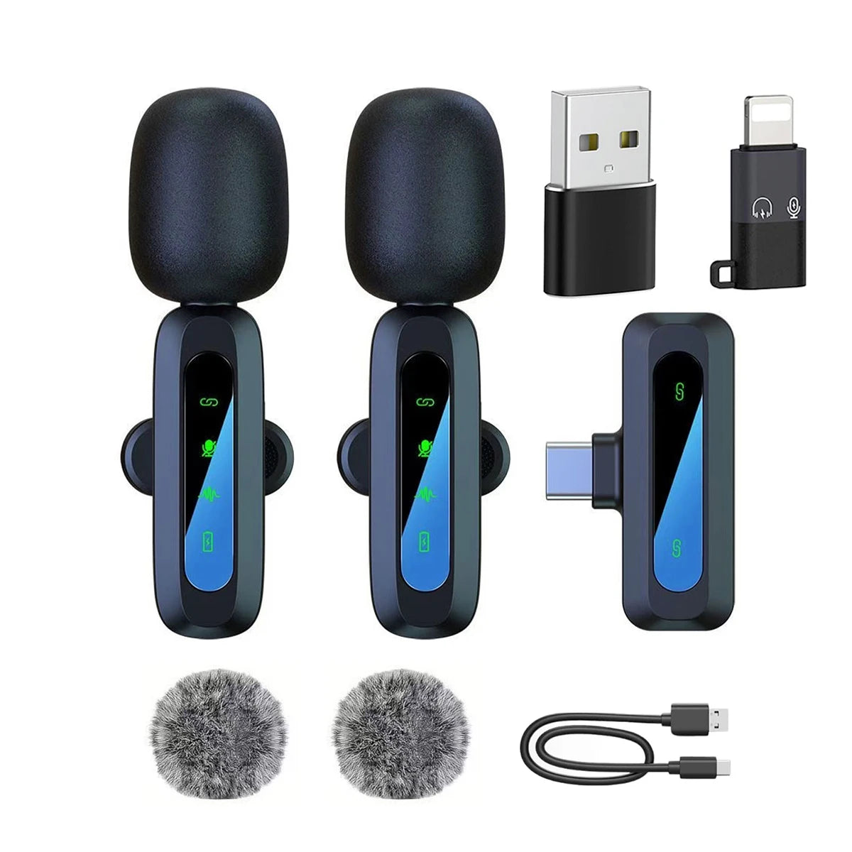 Wireless Lavalier Microphone for iPhone Android PC Live Interview Audio Recording