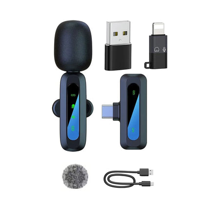Wireless Lavalier Microphone for iPhone Android PC Live Interview Audio Recording